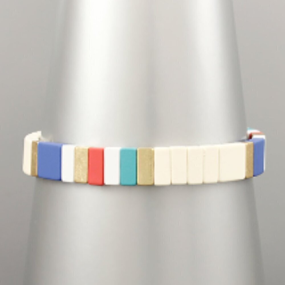 White/Multi Color Stretch Bracelet - Picture 4 of 4